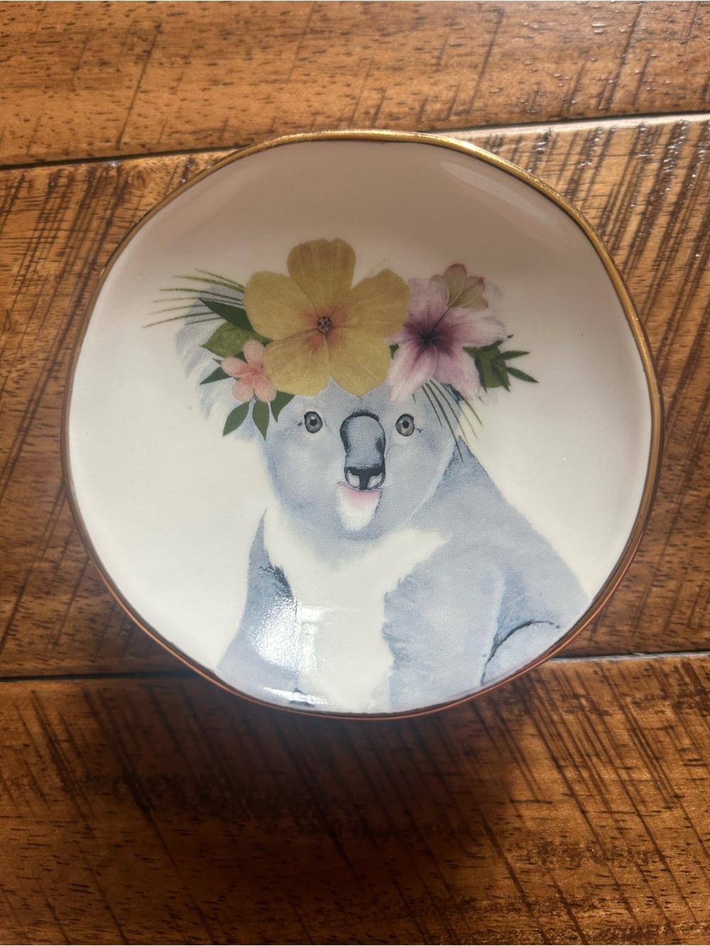 Francesca's Collections Blue and White Koala Trinket Dish with Floral Crown